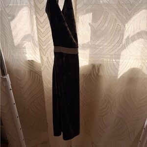 Velvet Halter Dress with Embellished Waistband - grey